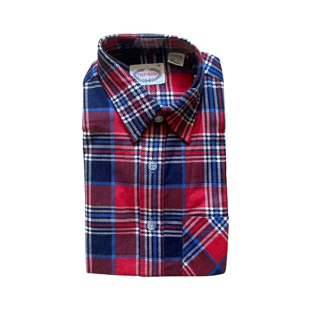 Vintage 70s Towncraft Prep Shirt Boys 14 Plaid Flannel Deadstock Autumn Classic